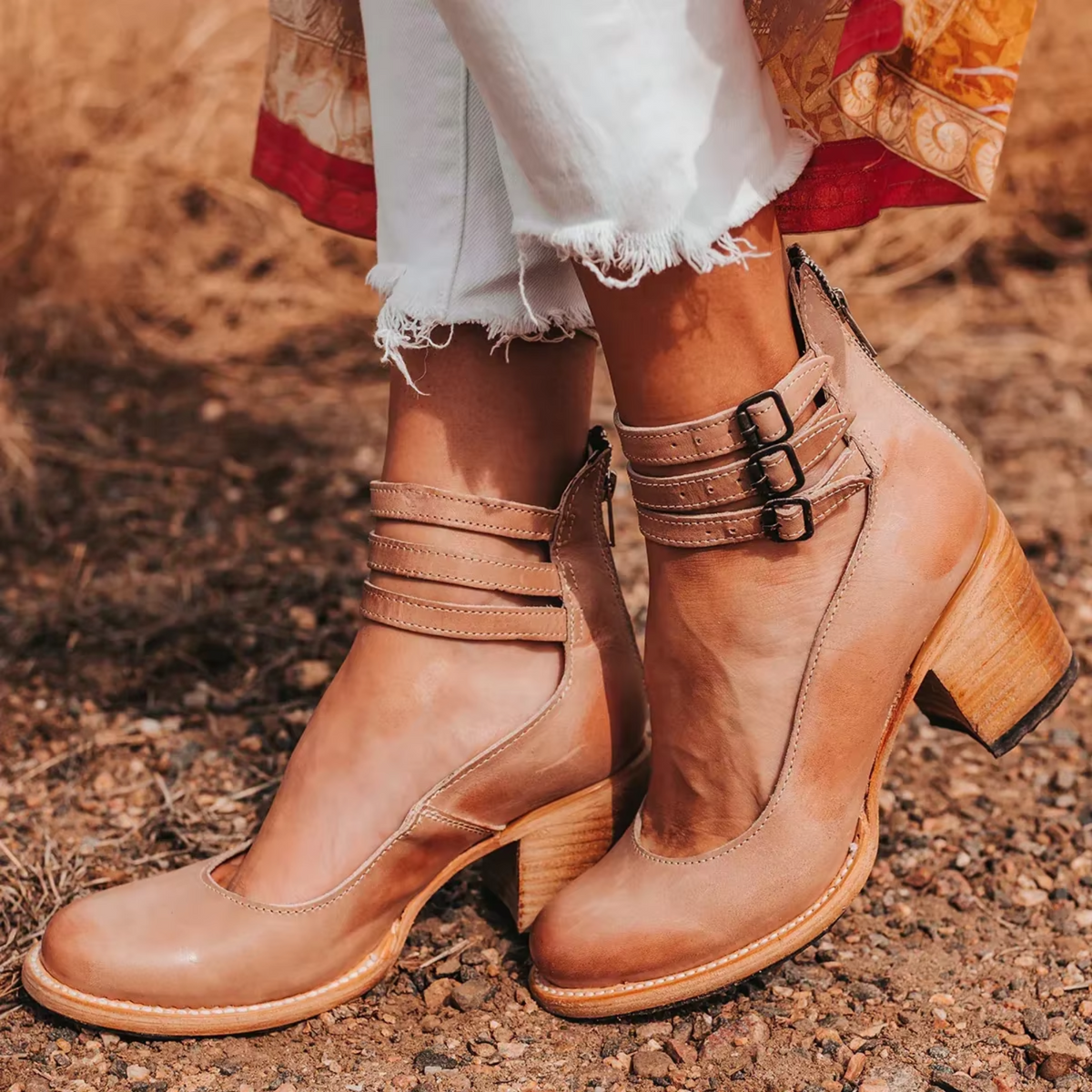 Women's Sandals | Block Heel & Double Buckle Ankle Strap