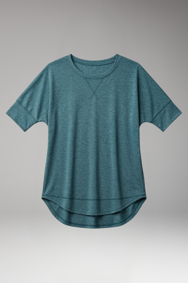 Women's Shirt | Round Neck T-Shirt with Curved Hem & Relaxed Fit