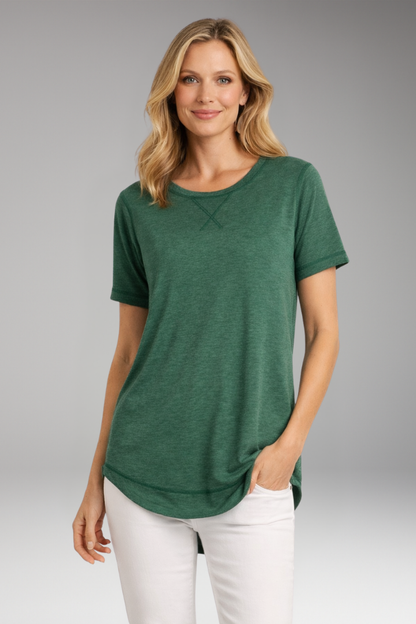 Women's Shirt | Round Neck T-Shirt with Curved Hem & Relaxed Fit