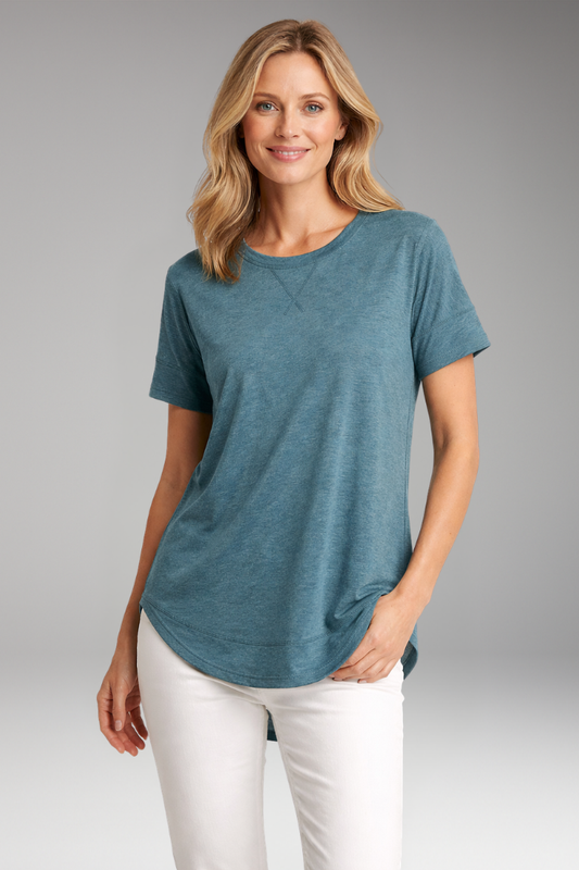 Women's Shirt | Round Neck T-Shirt with Curved Hem & Relaxed Fit