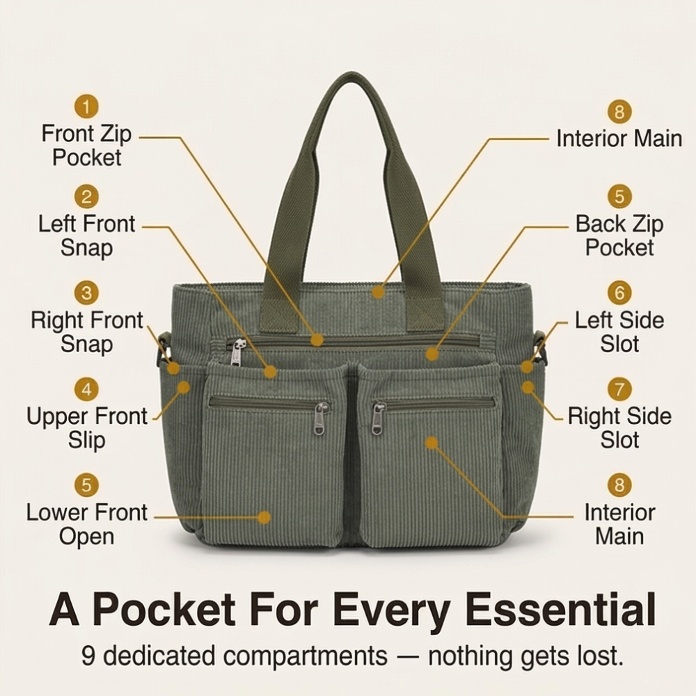 Women's Shoulder Bag | 9 Pockets & Crossbody Strap