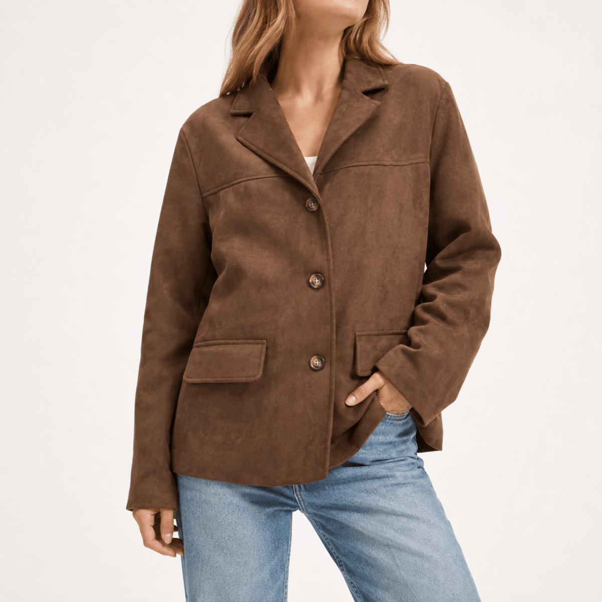 Women's Single-Breasted Blazer Notch Lapel Flap Pockets