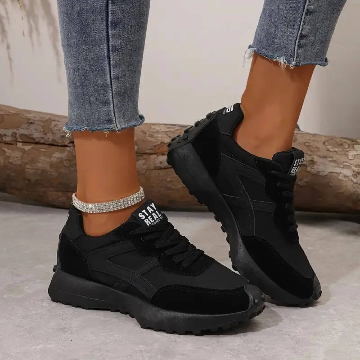 Women's Sneakers | Orthopedic Lace-Up with Panel Upper & Raised Sole