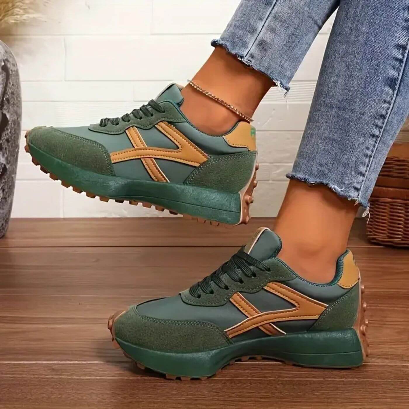 Women's Sneakers | Orthopedic Lace-Up with Panel Upper & Raised Sole