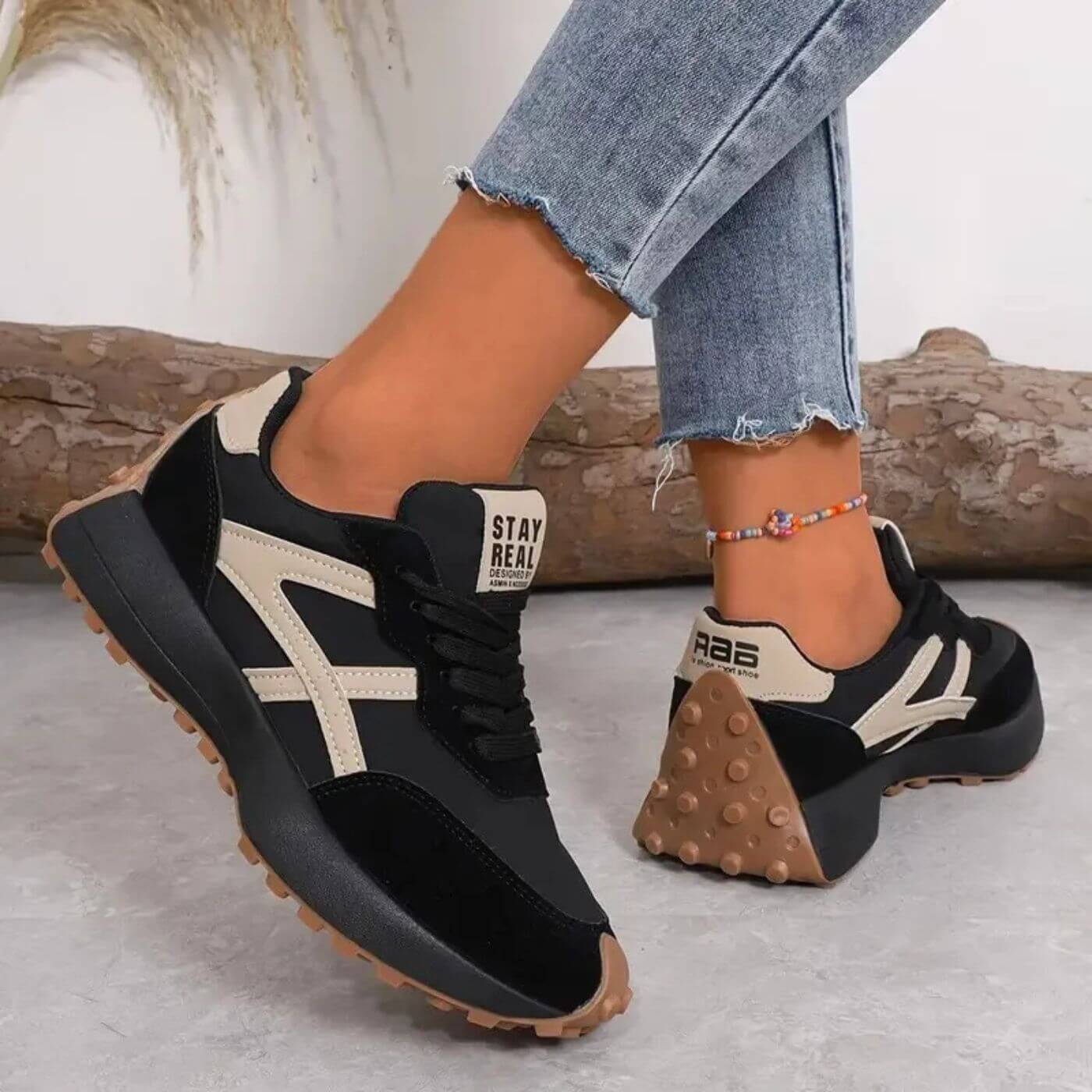Women's Sneakers | Orthopedic Lace-Up with Panel Upper & Raised Sole