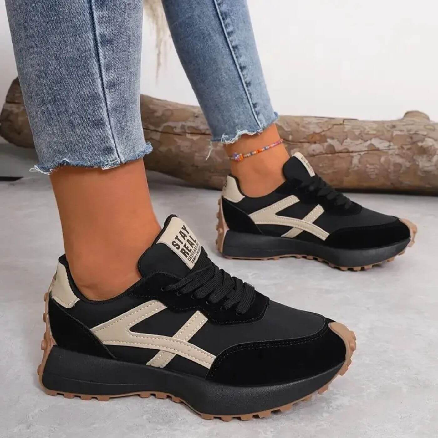 Women's Sneakers | Orthopedic Lace-Up with Panel Upper & Raised Sole