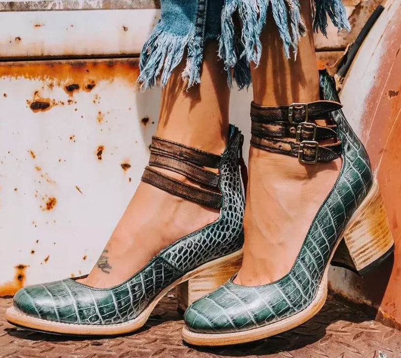 Women's Stilettos | Double Buckle Ankle Strap & Block Heel