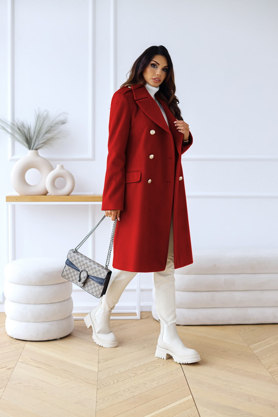Women's Stylish Double-Breasted Coat for Winter Wear