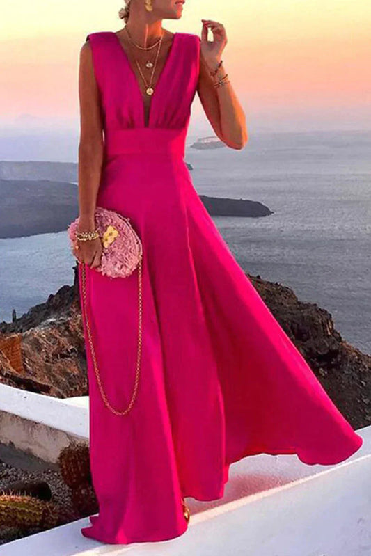 Women's Summer Dress | Deep V-Neck & Flowing Elegant Maxi