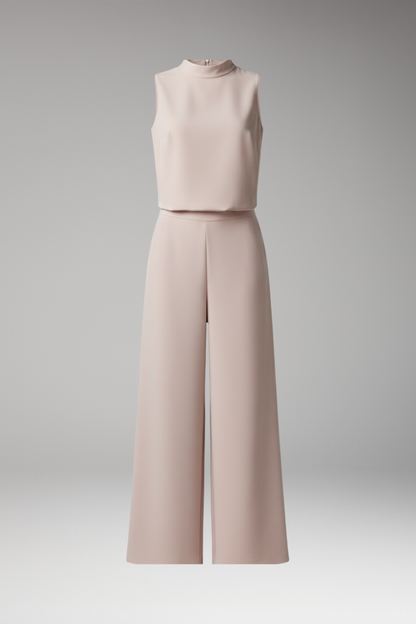 Women's Summer Jumpsuit | High Collar & Wide-Leg Sleeveless Design