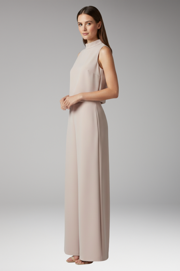 Women's Summer Jumpsuit | High Collar & Wide-Leg Sleeveless Design