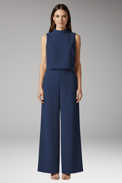 Women's Summer Jumpsuit | High Collar & Wide-Leg Sleeveless Design