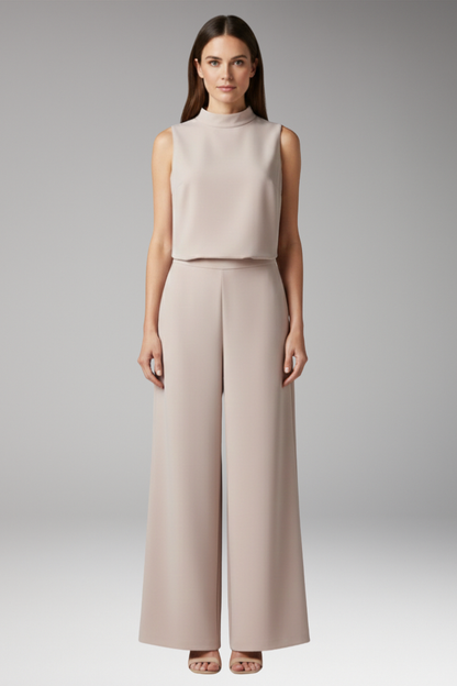 Women's Summer Jumpsuit | High Collar & Wide-Leg Sleeveless Design