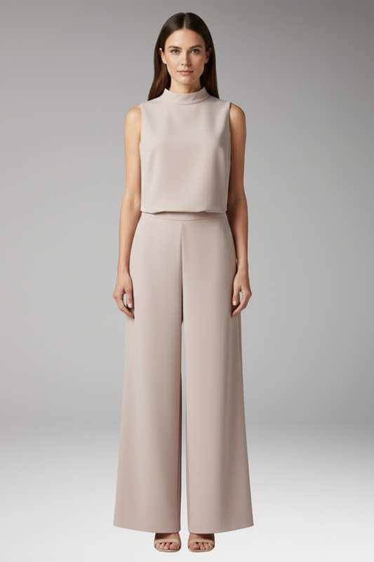 Women's Summer Jumpsuit | High Collar & Wide-Leg Sleeveless Design
