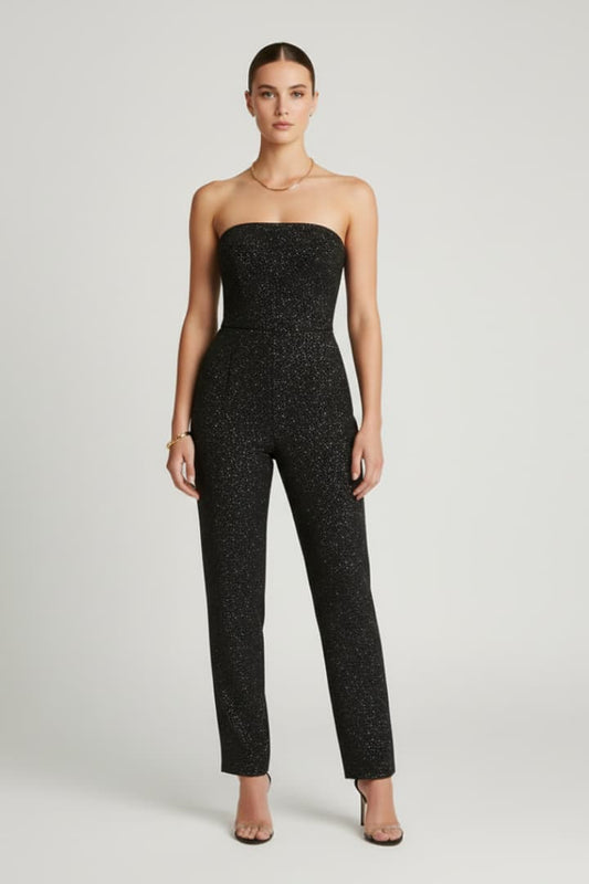 Women's Summer Jumpsuit | Strapless Glitter Fitted Bodice & Straight Leg