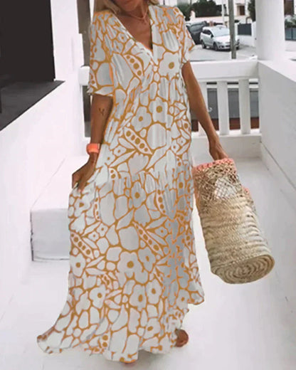 Women's Summer Maxi Dress | Floral Print V-Neck with Flutter Sleeves