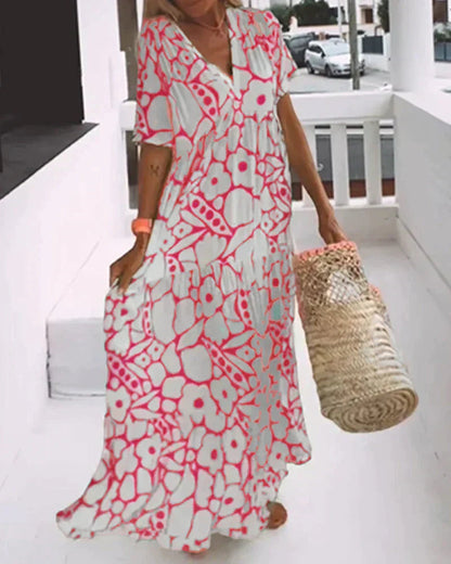 Women's Summer Maxi Dress | Floral Print V-Neck with Flutter Sleeves