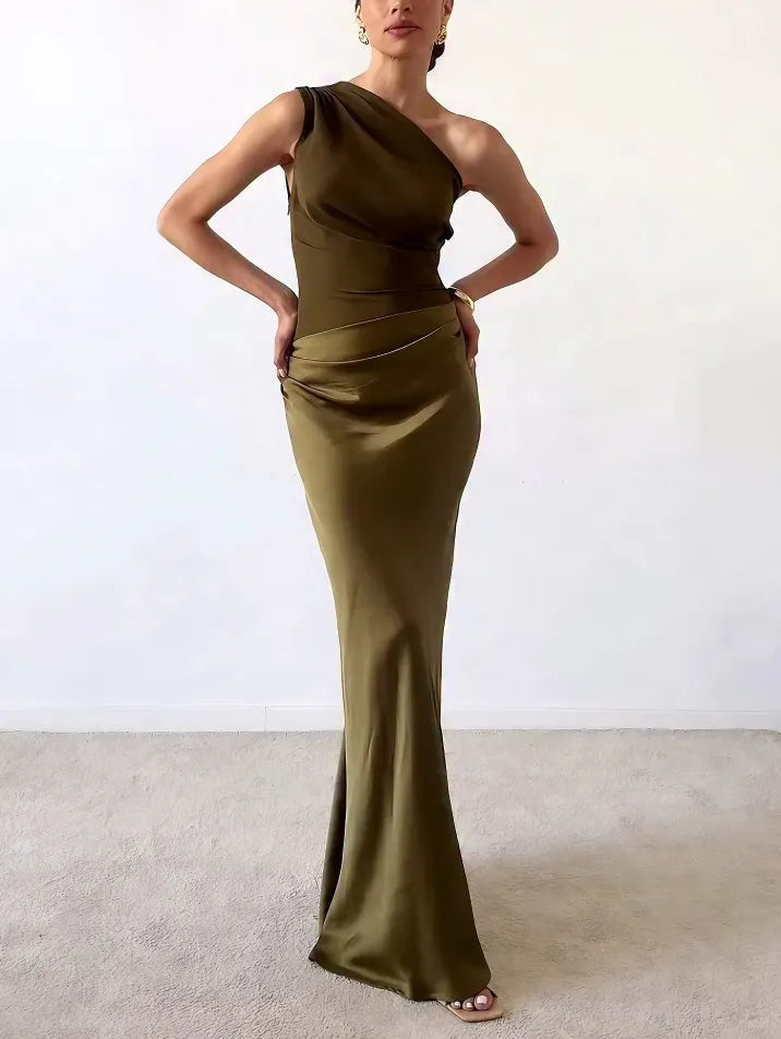 Women's Summer Maxi Dress | One-Shoulder Pleated & Flattering Formal Gown