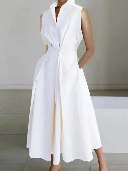 Women's Summer Midi Dress | A-Line & Elegant Lapel Design