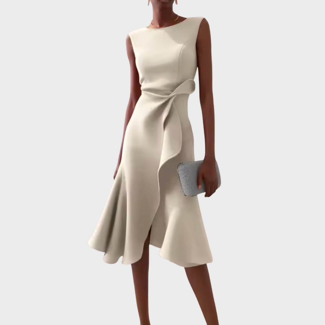 Women's Summer Midi Dress | Asymmetric Draped & Flattering Silhouette