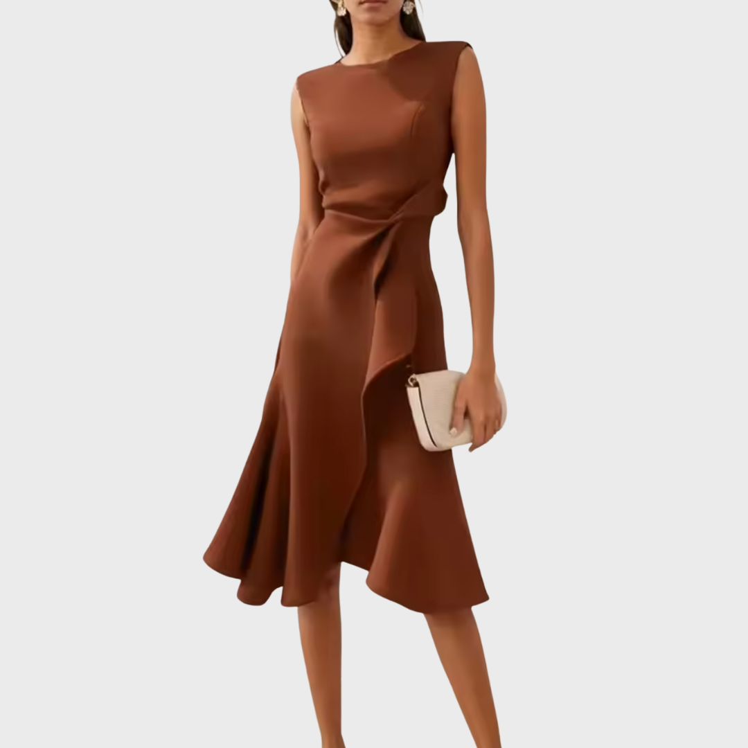 Women's Summer Midi Dress | Asymmetric Draped & Flattering Silhouette