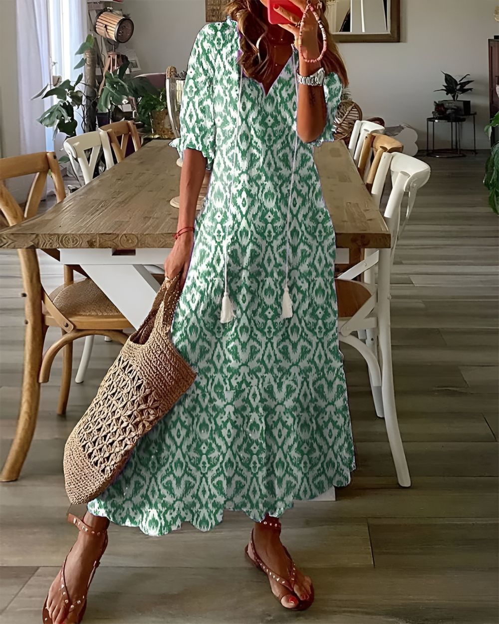 Women's Summer Midi Dress | Boho Print & Flowy Relaxed Fit