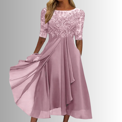 Women's Summer Midi Dress | Lace Detail & Elegant Flowing Skirt