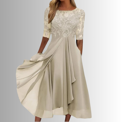 Women's Summer Midi Dress | Lace Detail & Elegant Flowing Skirt