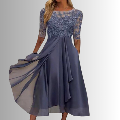 Women's Summer Midi Dress | Lace Detail & Elegant Flowing Skirt