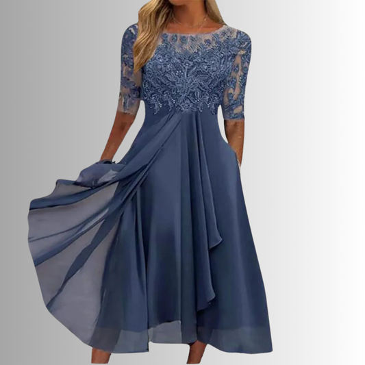 Women's Summer Midi Dress | Lace Detail & Elegant Flowing Skirt