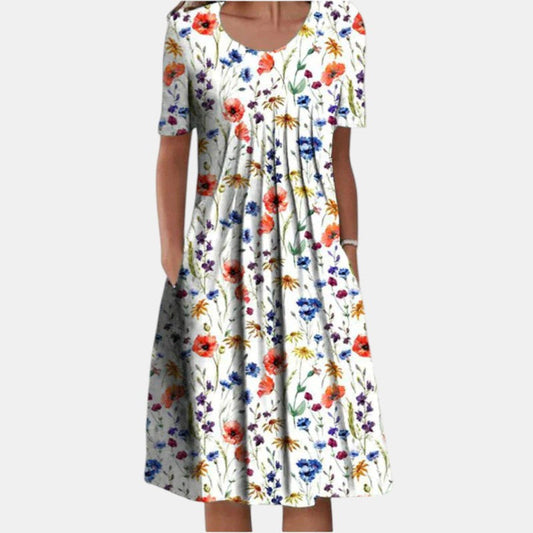 Women's Summer Midi Dress | Pleated Tummy Coverage Design