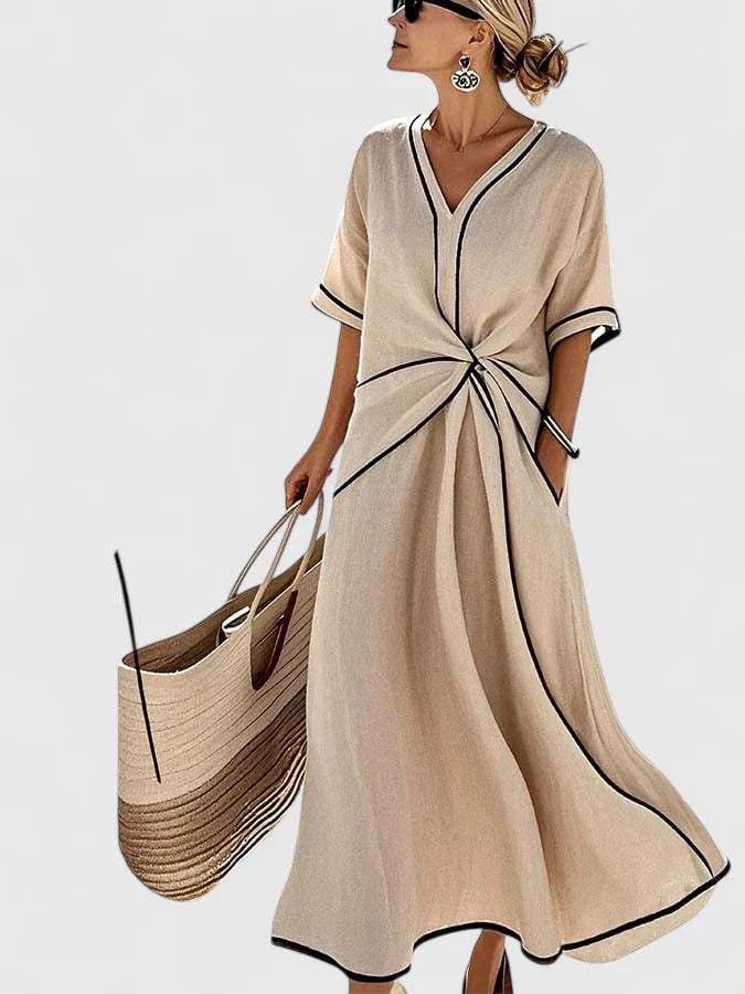 Women's Summer Midi Dress | Twist-Front V-Neck Design