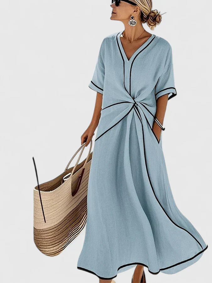 Women's Summer Midi Dress | Twist-Front V-Neck Design