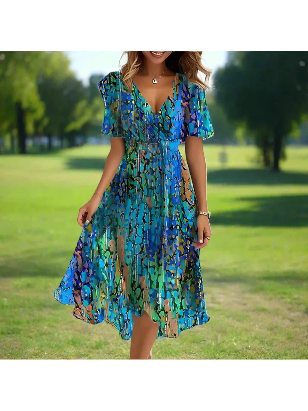 Women's Summer Midi Dress | Vibrant Print & Feminine Flowy Fit