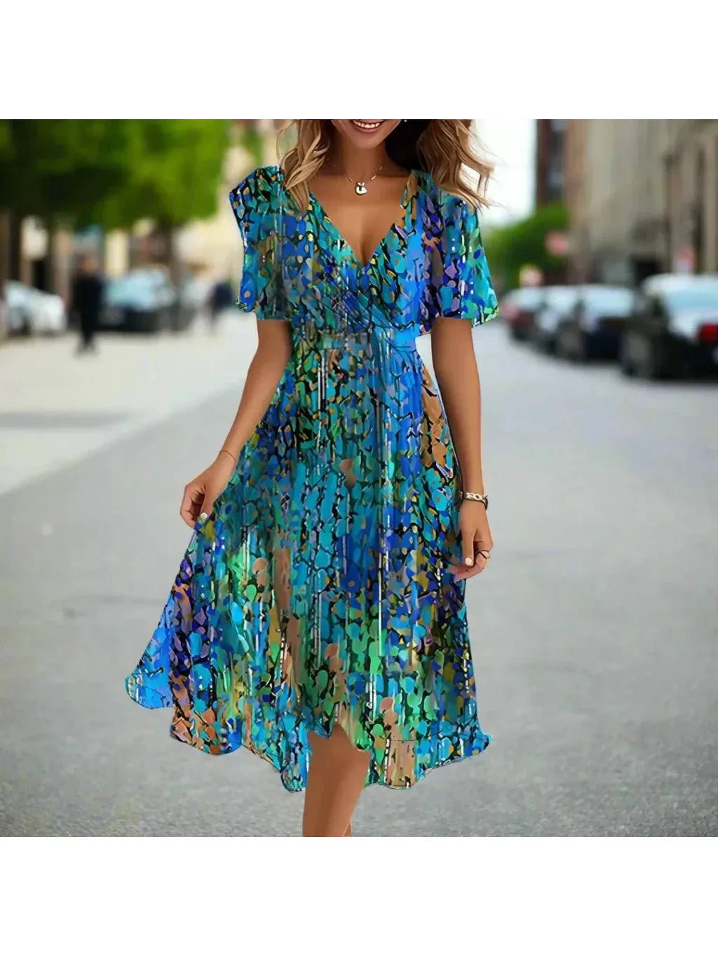 Women's Summer Midi Dress | Vibrant Print & Feminine Flowy Fit