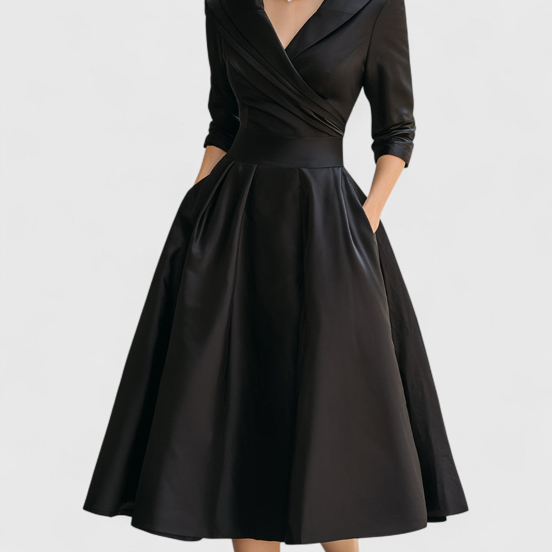 Women's Summer Midi Dress | Vintage Flared Skirt & Elegant V-Neckline