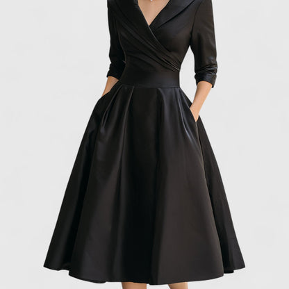 Women's Summer Midi Dress | Vintage Flared Skirt & Elegant V-Neckline