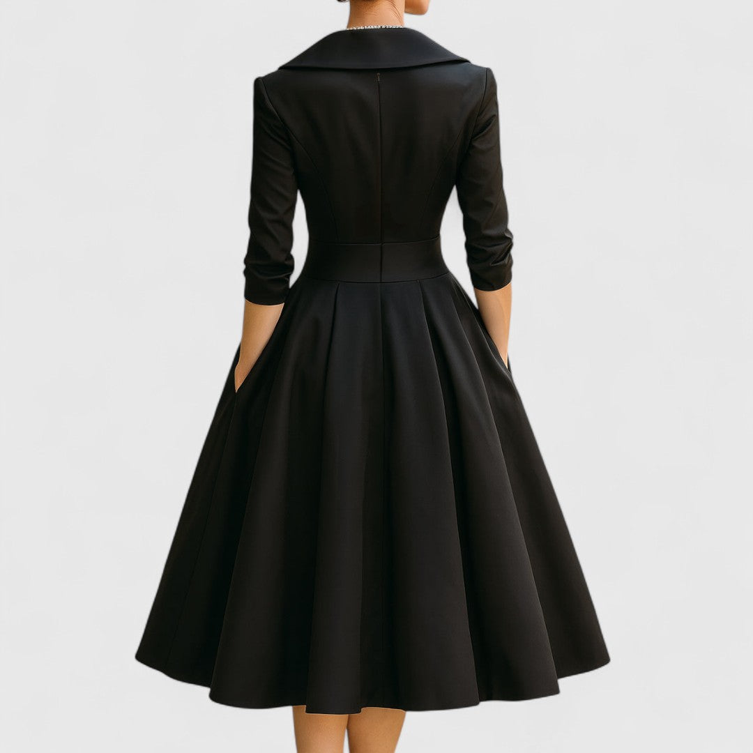 Women's Summer Midi Dress | Vintage Flared Skirt & Elegant V-Neckline