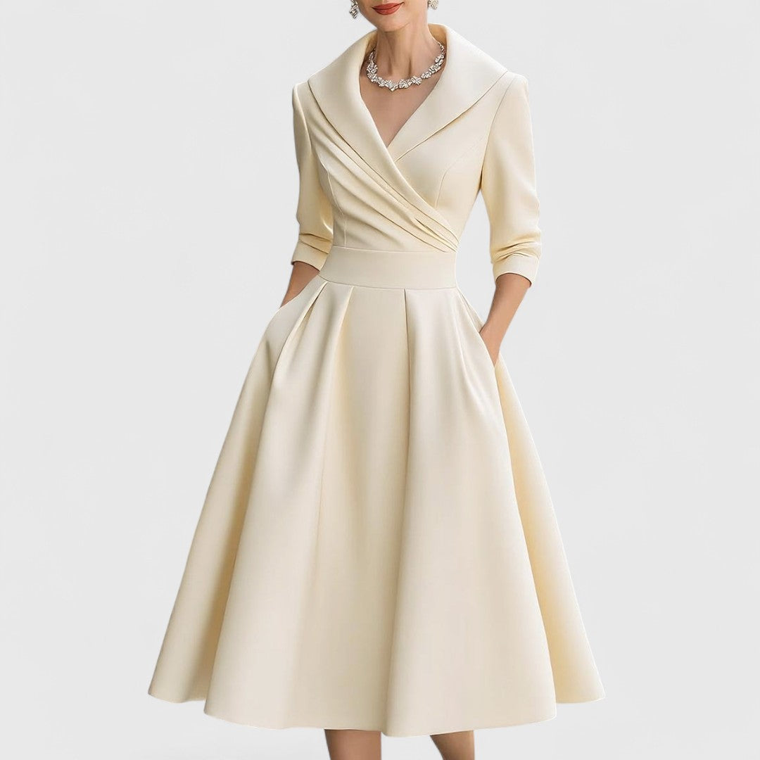 Women's Summer Midi Dress | Vintage Flared Skirt & Elegant V-Neckline