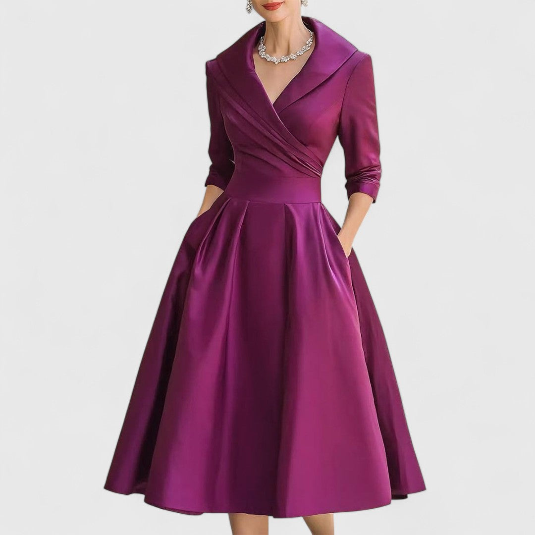 Women's Summer Midi Dress | Vintage Flared Skirt & Elegant V-Neckline