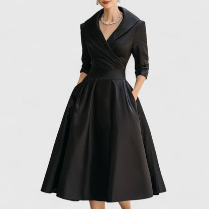 Women's Summer Midi Dress | Vintage Flared Skirt & Elegant V-Neckline