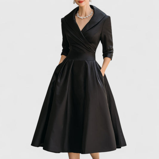 Women's Summer Midi Dress | Vintage Flared Skirt & Elegant V-Neckline