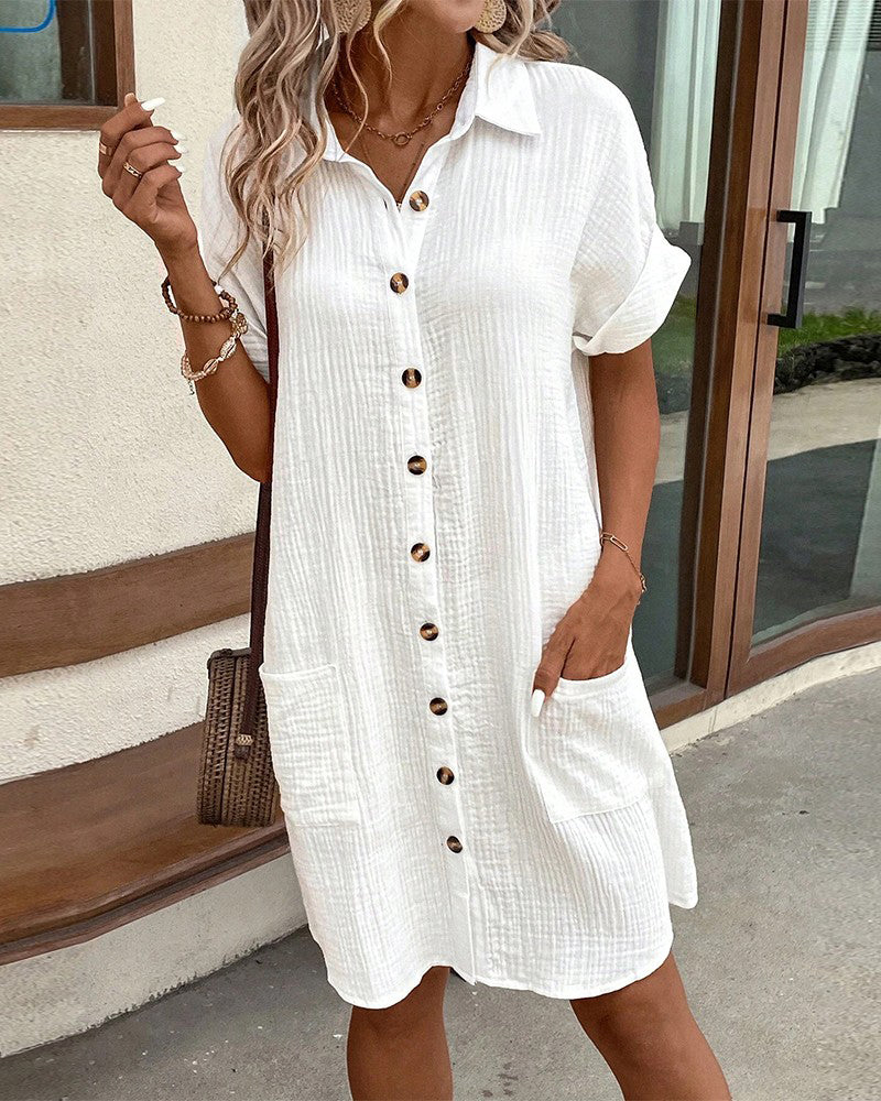 Women's Summer Mini Dress | Collared Button-Front with Pockets