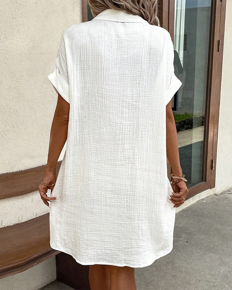 Women's Summer Mini Dress | Collared Button-Front with Pockets