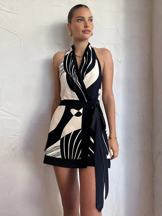 Women's Summer Mini Dress | Halter Wrap Neckline