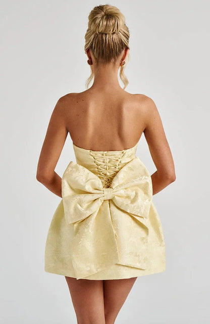 Women's Summer Mini Dress | Strapless Jacquard & Statement Bow Detail