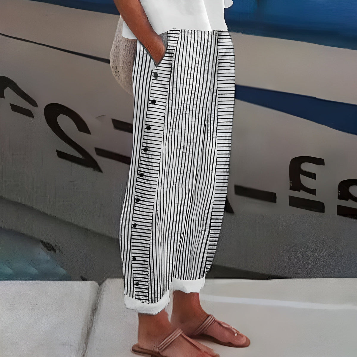 Women's Summer Pants | Striped Print & Relaxed Straight-Leg Fit