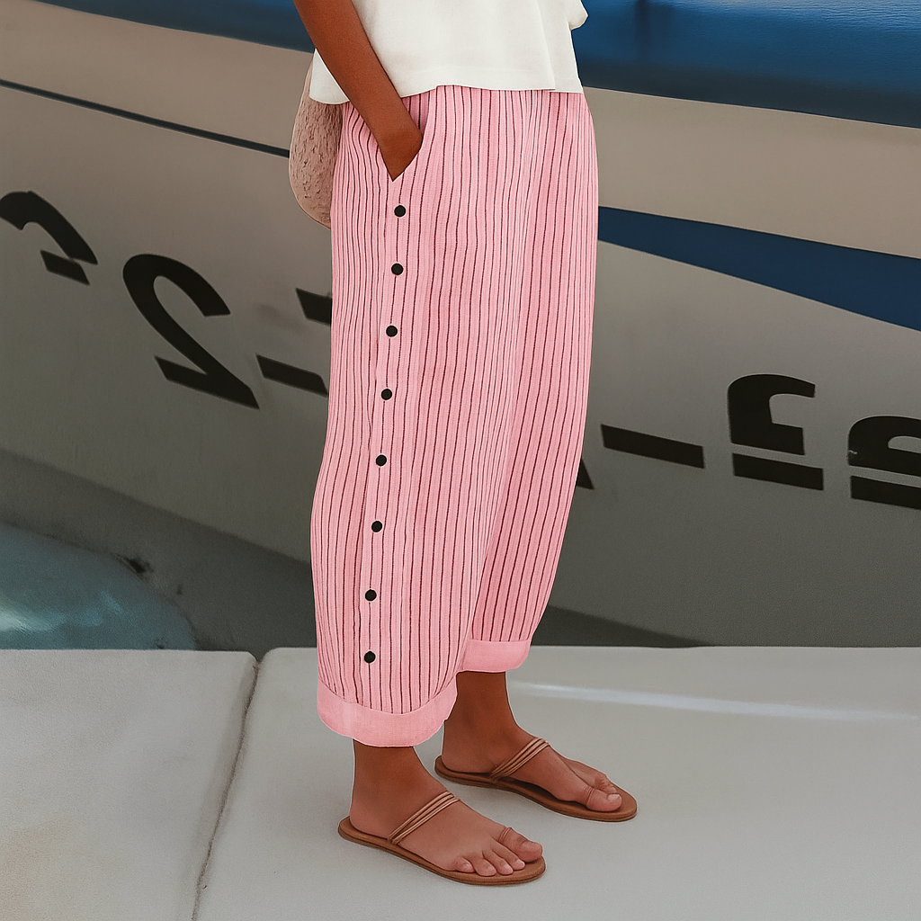 Women's Summer Pants | Striped Print & Relaxed Straight-Leg Fit