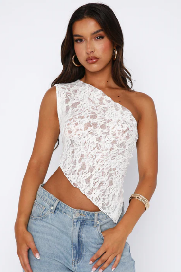 Women's Summer Top | One-Shoulder & Lace Detail