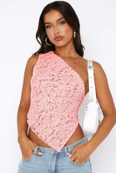 Women's Summer Top | One-Shoulder & Lace Detail